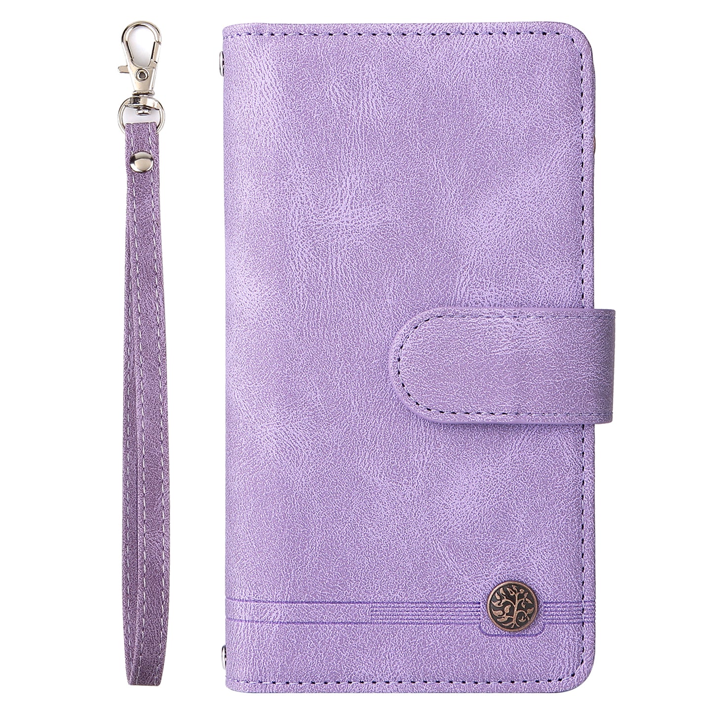 Scratch-proof Stripes Imprinted Skin-touch Wallet Stand Leather Cover Card Slots Phone Case with Zipper Pocket for Samsung Galaxy A52 4G/5G/A52s 5G