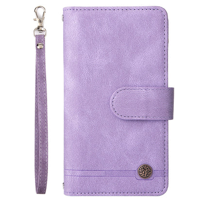 Scratch-proof Stripes Imprinted Skin-touch Wallet Stand Leather Cover Card Slots Phone Case with Zipper Pocket for Samsung Galaxy A52 4G/5G/A52s 5G