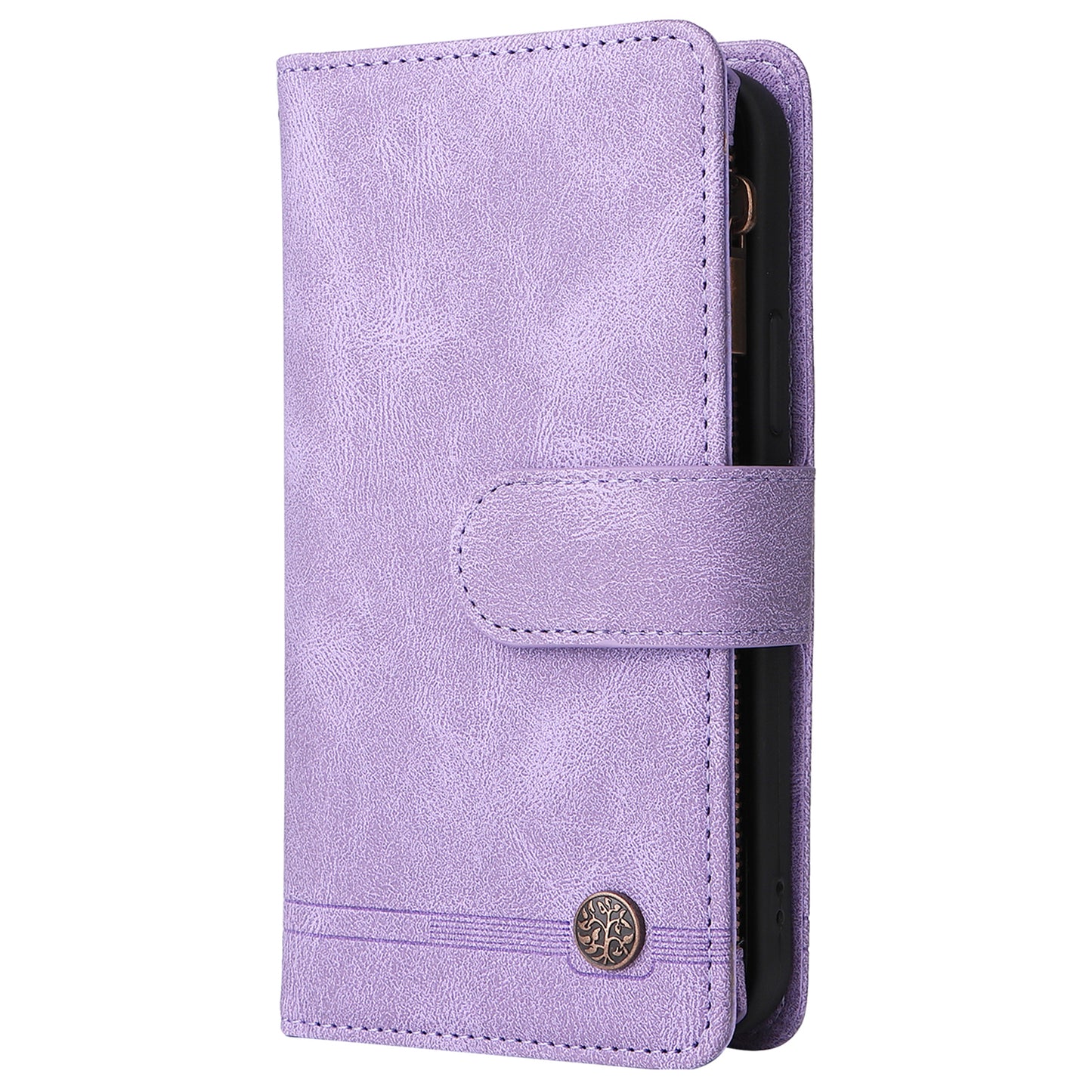 Scratch-proof Stripes Imprinted Skin-touch Wallet Stand Leather Cover Card Slots Phone Case with Zipper Pocket for Samsung Galaxy A52 4G/5G/A52s 5G