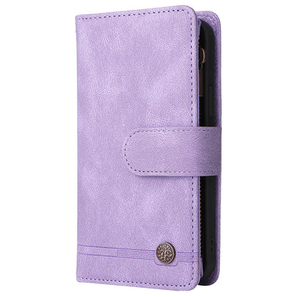Scratch-proof Stripes Imprinted Skin-touch Wallet Stand Leather Cover Card Slots Phone Case with Zipper Pocket for Samsung Galaxy A52 4G/5G/A52s 5G