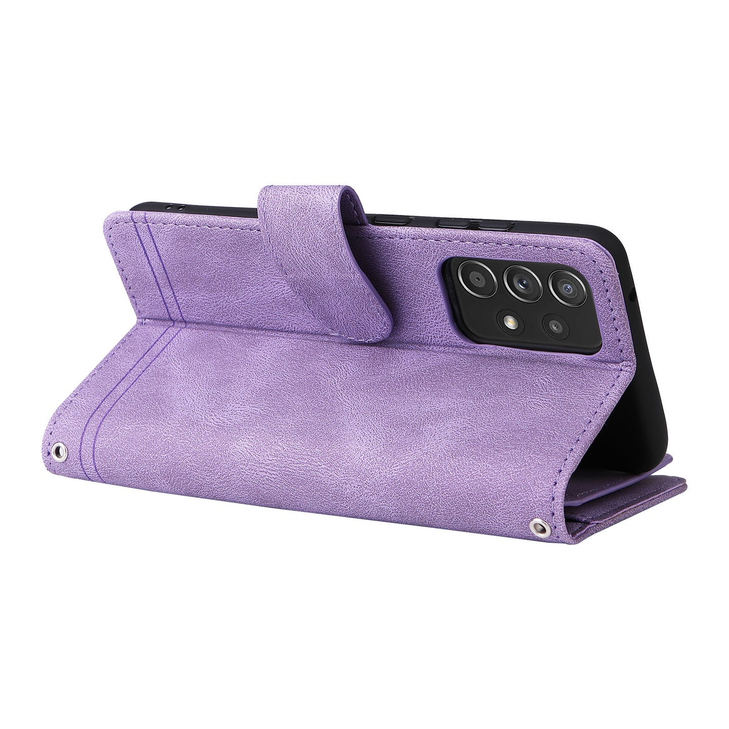 Scratch-proof Stripes Imprinted Skin-touch Wallet Stand Leather Cover Card Slots Phone Case with Zipper Pocket for Samsung Galaxy A52 4G/5G/A52s 5G