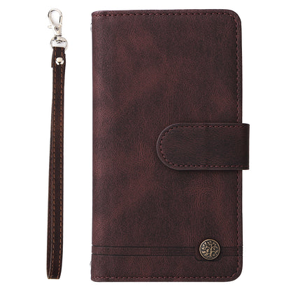 Scratch-proof Stripes Imprinted Skin-touch Wallet Stand Leather Cover Card Slots Phone Case with Zipper Pocket for Samsung Galaxy A52 4G/5G/A52s 5G