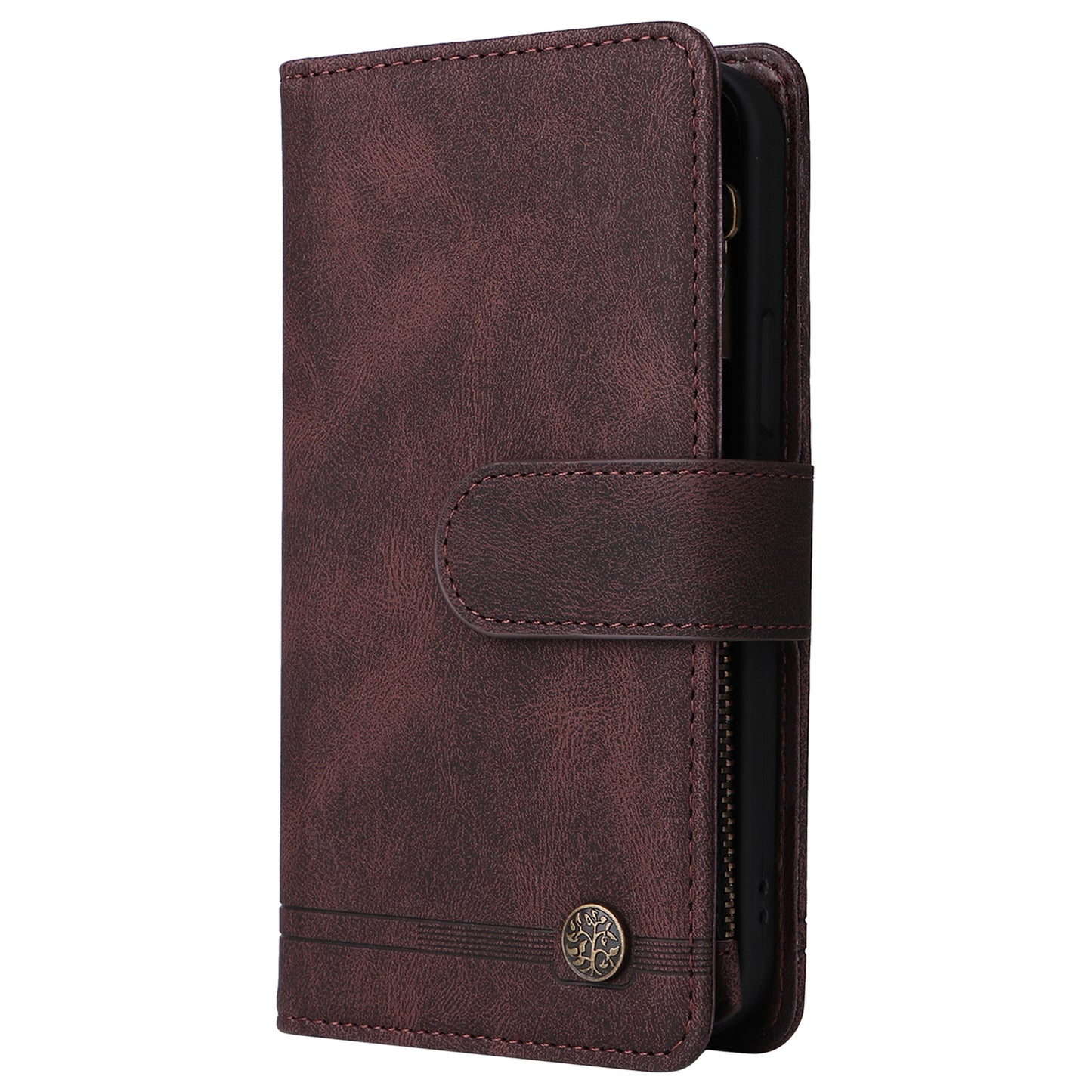 Scratch-proof Stripes Imprinted Skin-touch Wallet Stand Leather Cover Card Slots Phone Case with Zipper Pocket for Samsung Galaxy A52 4G/5G/A52s 5G