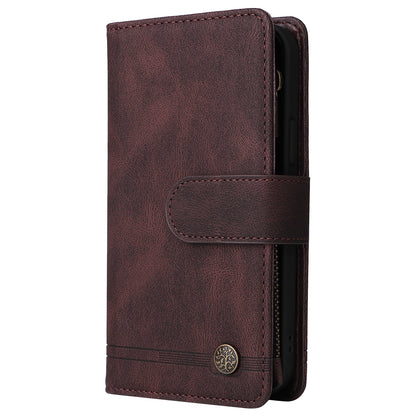 Scratch-proof Stripes Imprinted Skin-touch Wallet Stand Leather Cover Card Slots Phone Case with Zipper Pocket for Samsung Galaxy A52 4G/5G/A52s 5G