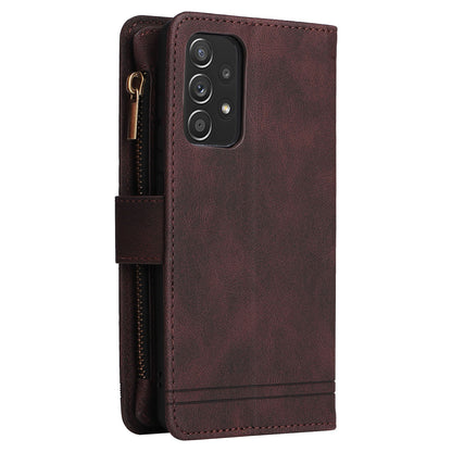Scratch-proof Stripes Imprinted Skin-touch Wallet Stand Leather Cover Card Slots Phone Case with Zipper Pocket for Samsung Galaxy A52 4G/5G/A52s 5G