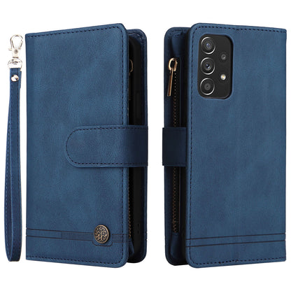 Scratch-proof Stripes Imprinted Skin-touch Wallet Stand Leather Cover Card Slots Phone Case with Zipper Pocket for Samsung Galaxy A52 4G/5G/A52s 5G