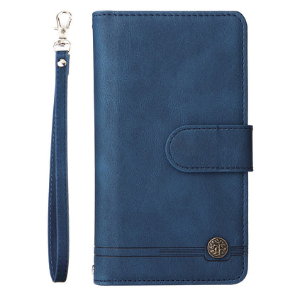 Scratch-proof Stripes Imprinted Skin-touch Wallet Stand Leather Cover Card Slots Phone Case with Zipper Pocket for Samsung Galaxy A52 4G/5G/A52s 5G