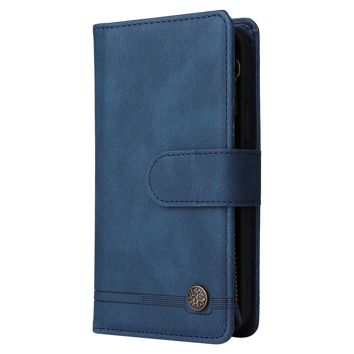 Scratch-proof Stripes Imprinted Skin-touch Wallet Stand Leather Cover Card Slots Phone Case with Zipper Pocket for Samsung Galaxy A52 4G/5G/A52s 5G