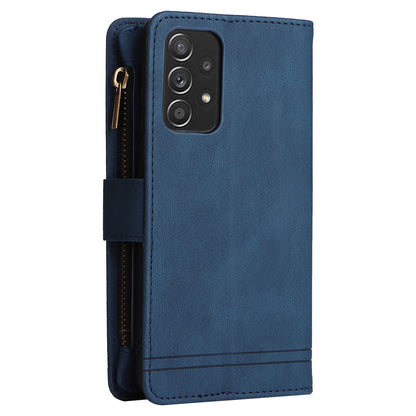 Scratch-proof Stripes Imprinted Skin-touch Wallet Stand Leather Cover Card Slots Phone Case with Zipper Pocket for Samsung Galaxy A52 4G/5G/A52s 5G