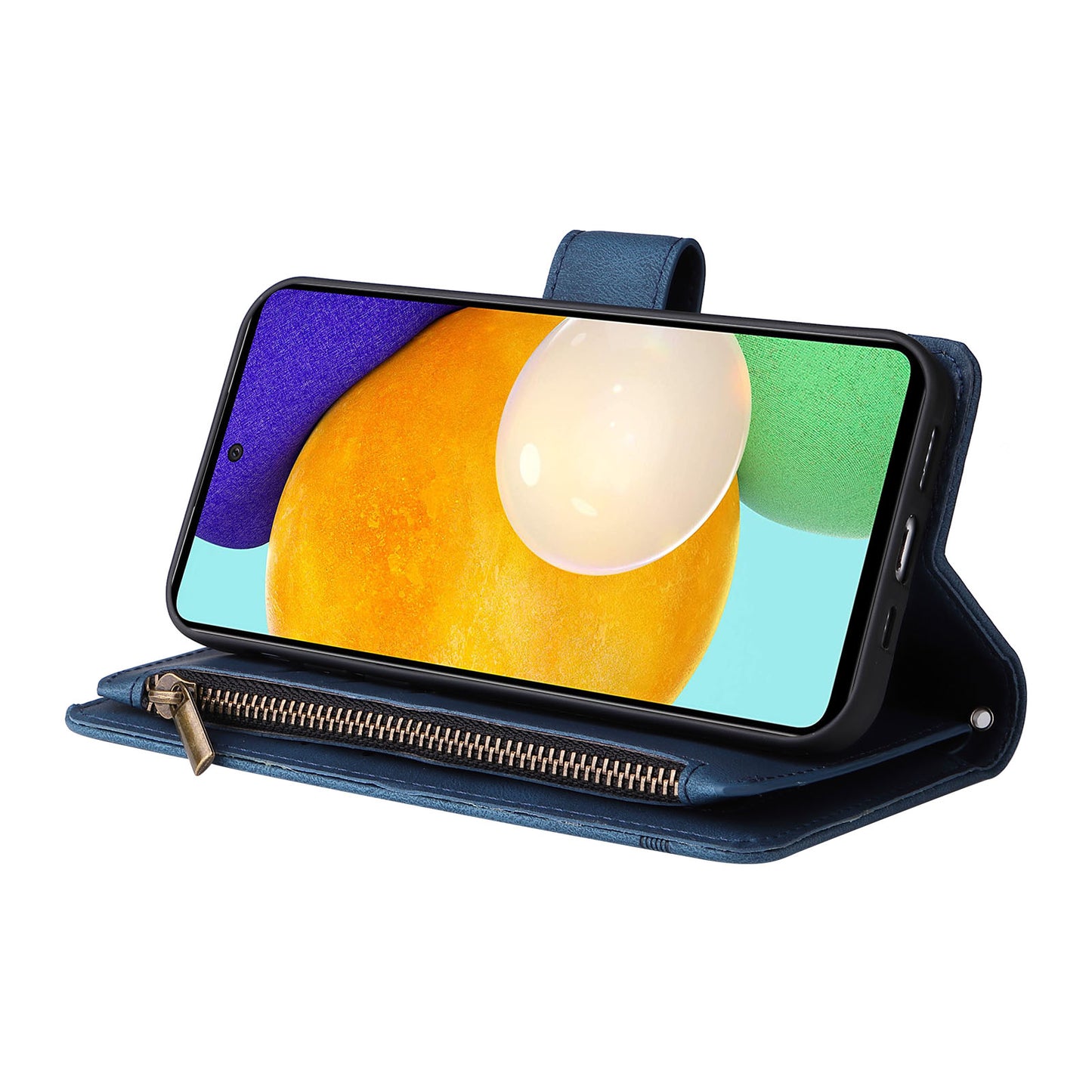 Scratch-proof Stripes Imprinted Skin-touch Wallet Stand Leather Cover Card Slots Phone Case with Zipper Pocket for Samsung Galaxy A52 4G/5G/A52s 5G