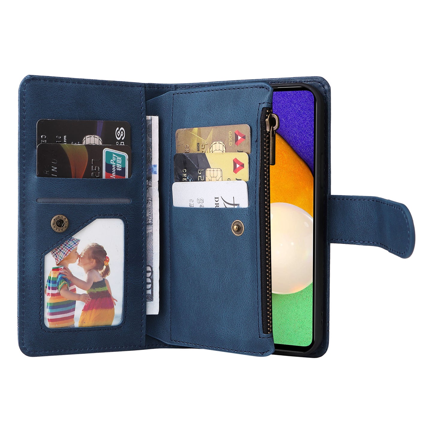 Scratch-proof Stripes Imprinted Skin-touch Wallet Stand Leather Cover Card Slots Phone Case with Zipper Pocket for Samsung Galaxy A52 4G/5G/A52s 5G