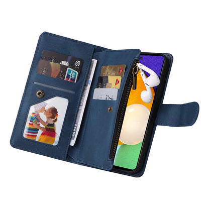 Scratch-proof Stripes Imprinted Skin-touch Wallet Stand Leather Cover Card Slots Phone Case with Zipper Pocket for Samsung Galaxy A52 4G/5G/A52s 5G