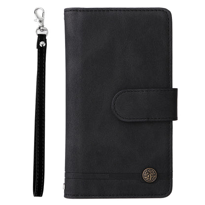 Imprinting Stripes Skin-touch PU Leather Cover Zipper Pocket Multiple Card Slots Phone Case with Stand for Samsung Galaxy Z Fold3 5G