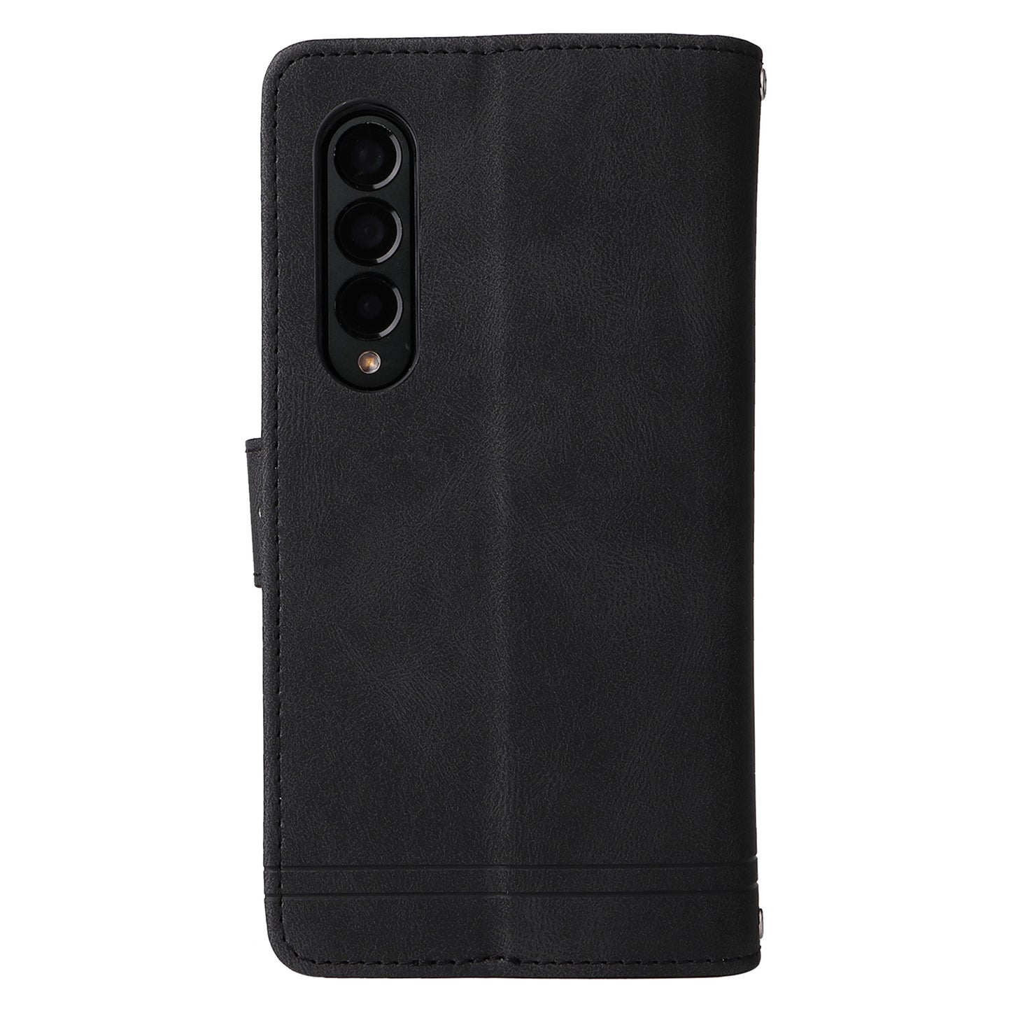 Imprinting Stripes Skin-touch PU Leather Cover Zipper Pocket Multiple Card Slots Phone Case with Stand for Samsung Galaxy Z Fold3 5G