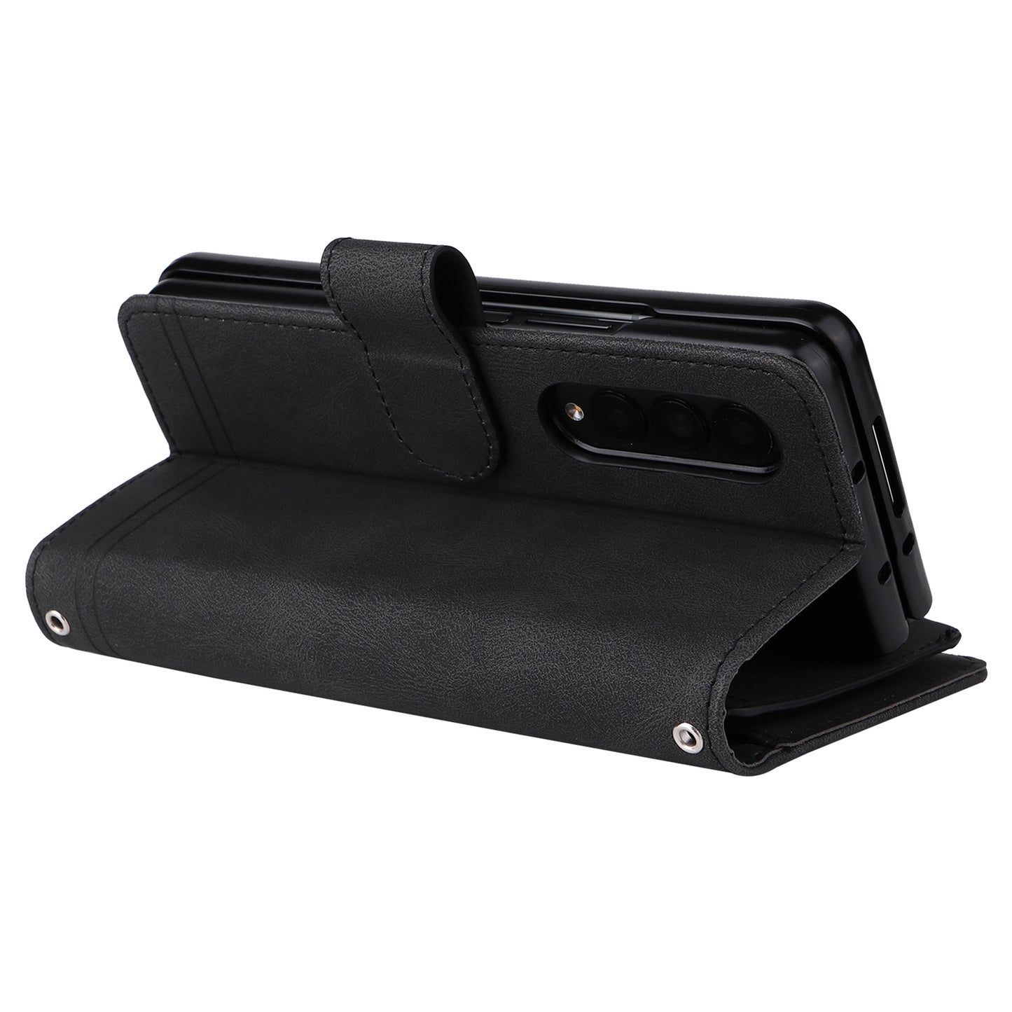 Imprinting Stripes Skin-touch PU Leather Cover Zipper Pocket Multiple Card Slots Phone Case with Stand for Samsung Galaxy Z Fold3 5G