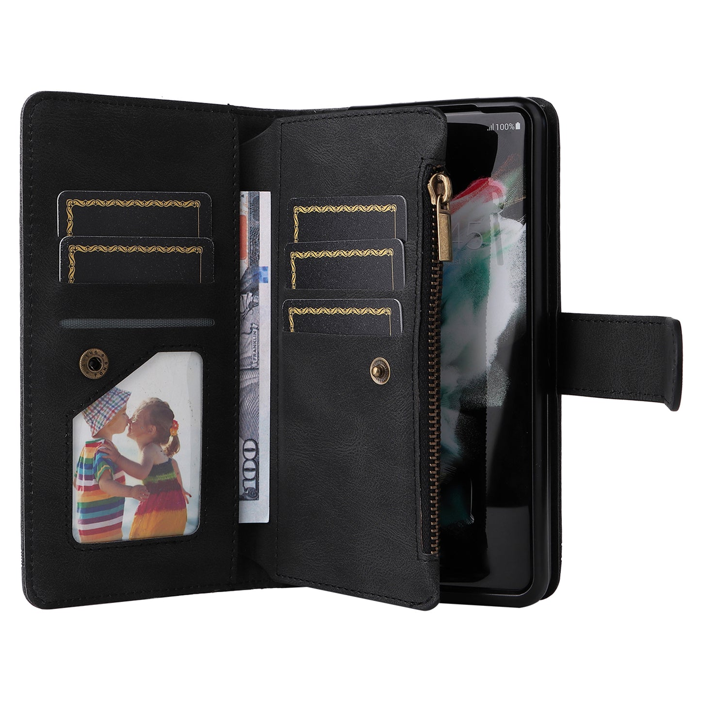 Imprinting Stripes Skin-touch PU Leather Cover Zipper Pocket Multiple Card Slots Phone Case with Stand for Samsung Galaxy Z Fold3 5G