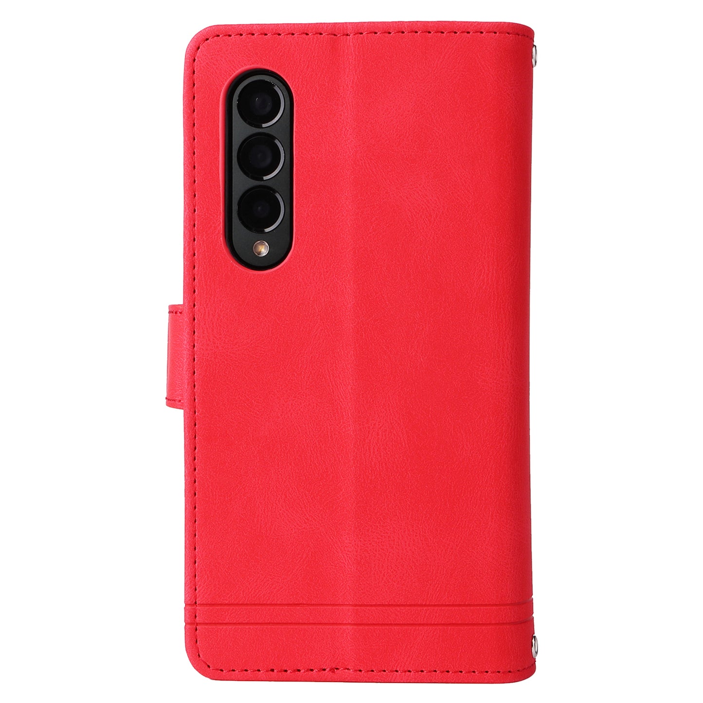 Imprinting Stripes Skin-touch PU Leather Cover Zipper Pocket Multiple Card Slots Phone Case with Stand for Samsung Galaxy Z Fold3 5G