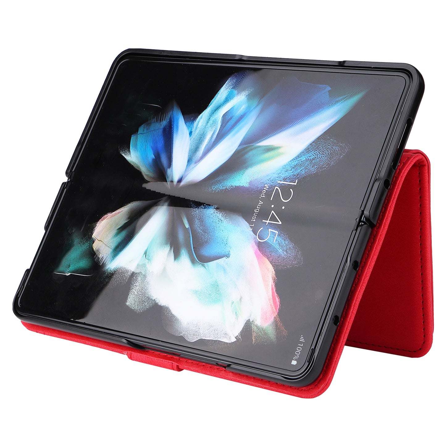 Imprinting Stripes Skin-touch PU Leather Cover Zipper Pocket Multiple Card Slots Phone Case with Stand for Samsung Galaxy Z Fold3 5G