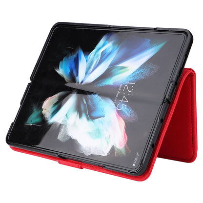Imprinting Stripes Skin-touch PU Leather Cover Zipper Pocket Multiple Card Slots Phone Case with Stand for Samsung Galaxy Z Fold3 5G