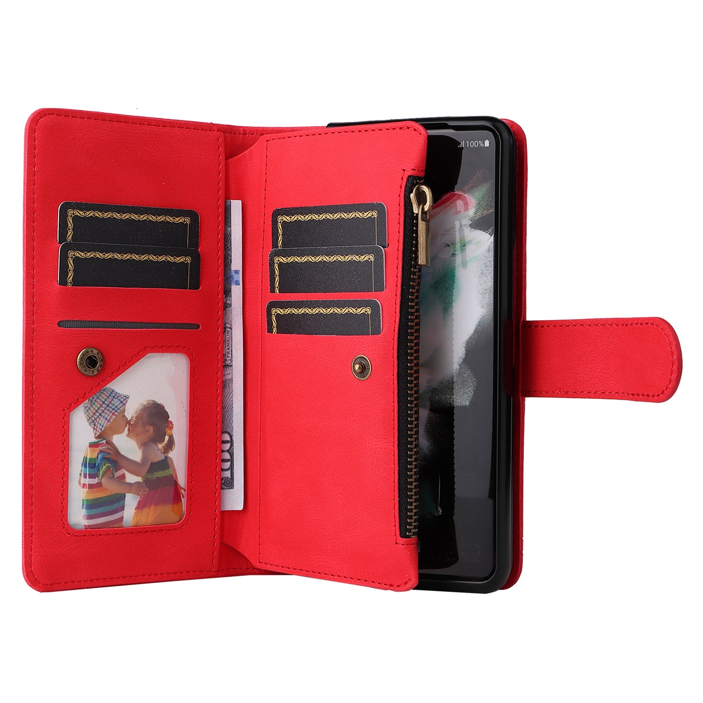 Imprinting Stripes Skin-touch PU Leather Cover Zipper Pocket Multiple Card Slots Phone Case with Stand for Samsung Galaxy Z Fold3 5G
