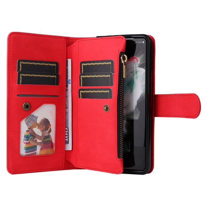 Imprinting Stripes Skin-touch PU Leather Cover Zipper Pocket Multiple Card Slots Phone Case with Stand for Samsung Galaxy Z Fold3 5G