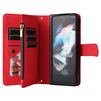 Imprinting Stripes Skin-touch PU Leather Cover Zipper Pocket Multiple Card Slots Phone Case with Stand for Samsung Galaxy Z Fold3 5G