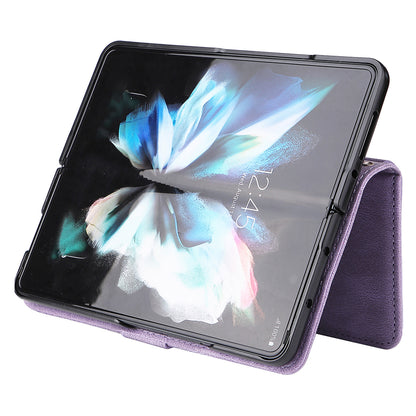 Imprinting Stripes Skin-touch PU Leather Cover Zipper Pocket Multiple Card Slots Phone Case with Stand for Samsung Galaxy Z Fold3 5G