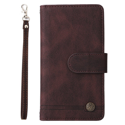 Imprinting Stripes Skin-touch PU Leather Cover Zipper Pocket Multiple Card Slots Phone Case with Stand for Samsung Galaxy Z Fold3 5G