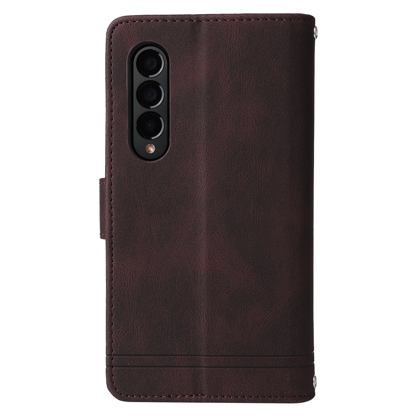 Imprinting Stripes Skin-touch PU Leather Cover Zipper Pocket Multiple Card Slots Phone Case with Stand for Samsung Galaxy Z Fold3 5G