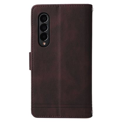 Imprinting Stripes Skin-touch PU Leather Cover Zipper Pocket Multiple Card Slots Phone Case with Stand for Samsung Galaxy Z Fold3 5G