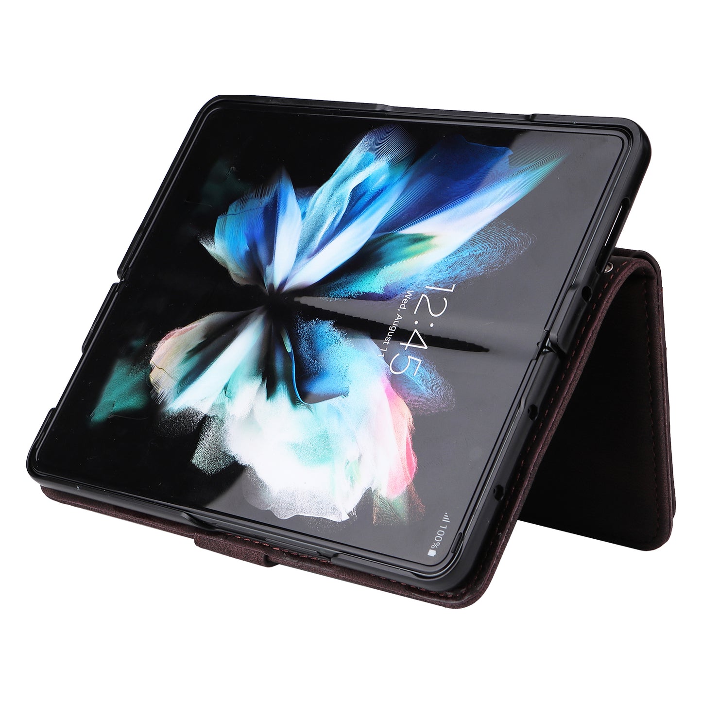 Imprinting Stripes Skin-touch PU Leather Cover Zipper Pocket Multiple Card Slots Phone Case with Stand for Samsung Galaxy Z Fold3 5G