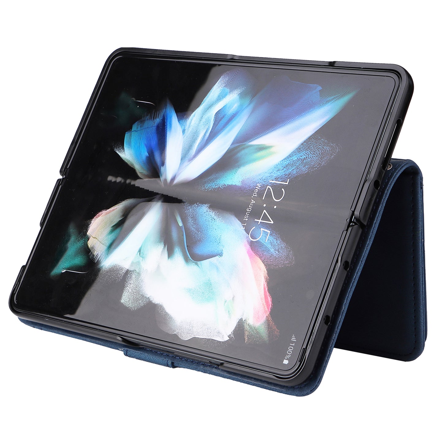 Imprinting Stripes Skin-touch PU Leather Cover Zipper Pocket Multiple Card Slots Phone Case with Stand for Samsung Galaxy Z Fold3 5G