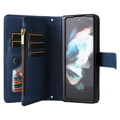 Imprinting Stripes Skin-touch PU Leather Cover Zipper Pocket Multiple Card Slots Phone Case with Stand for Samsung Galaxy Z Fold3 5G