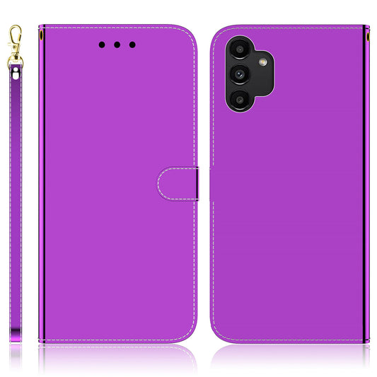 For Samsung Galaxy A13 4G Folio Flip Mirror-like Surface PU Leather + TPU Stand Wallet Function Phone Case