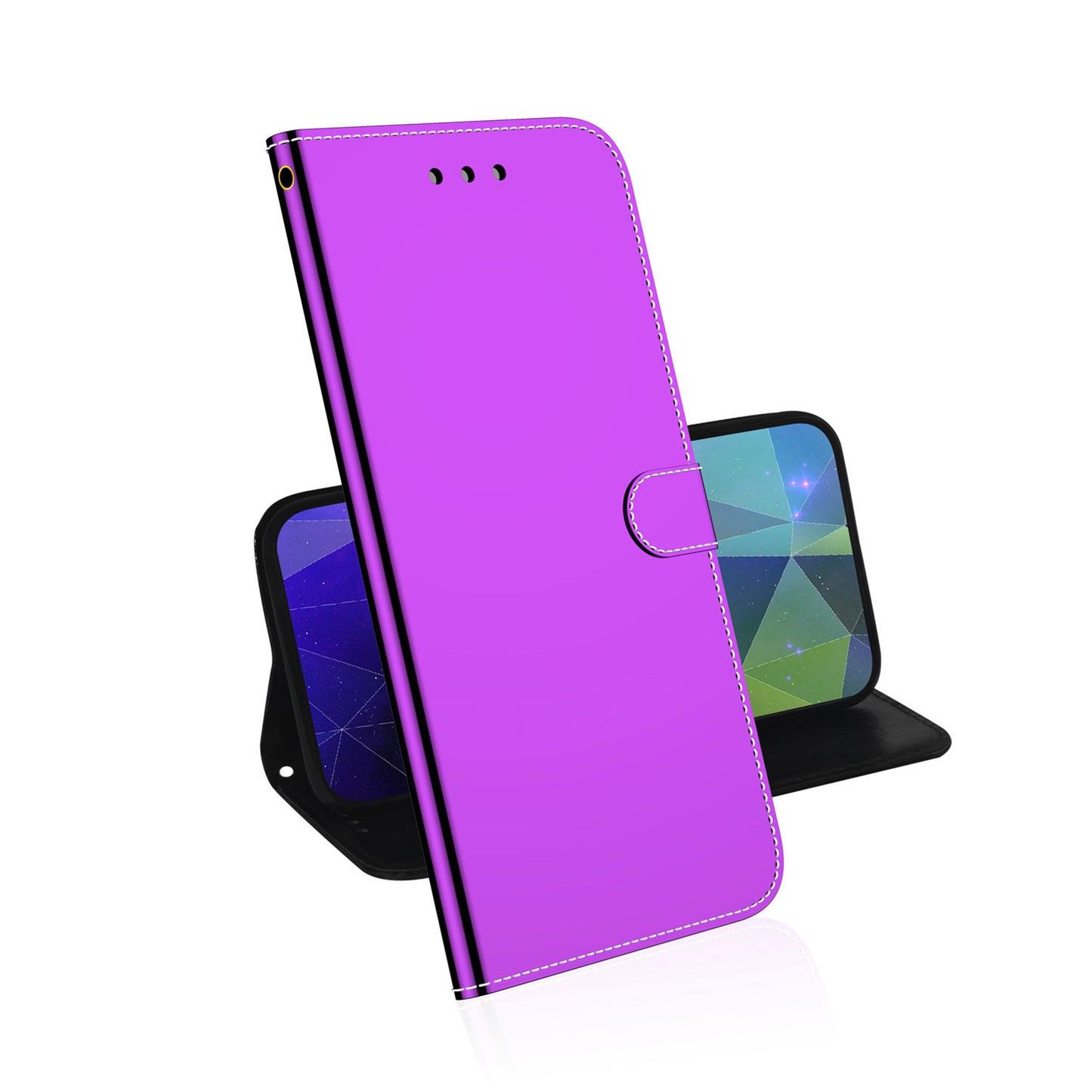 For Samsung Galaxy A13 4G Folio Flip Mirror-like Surface PU Leather + TPU Stand Wallet Function Phone Case