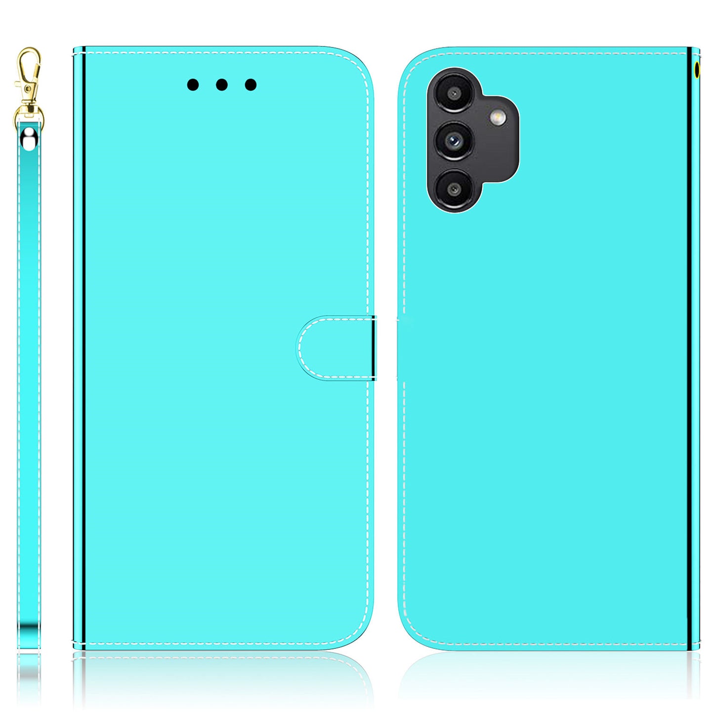 For Samsung Galaxy A13 4G Folio Flip Mirror-like Surface PU Leather + TPU Stand Wallet Function Phone Case