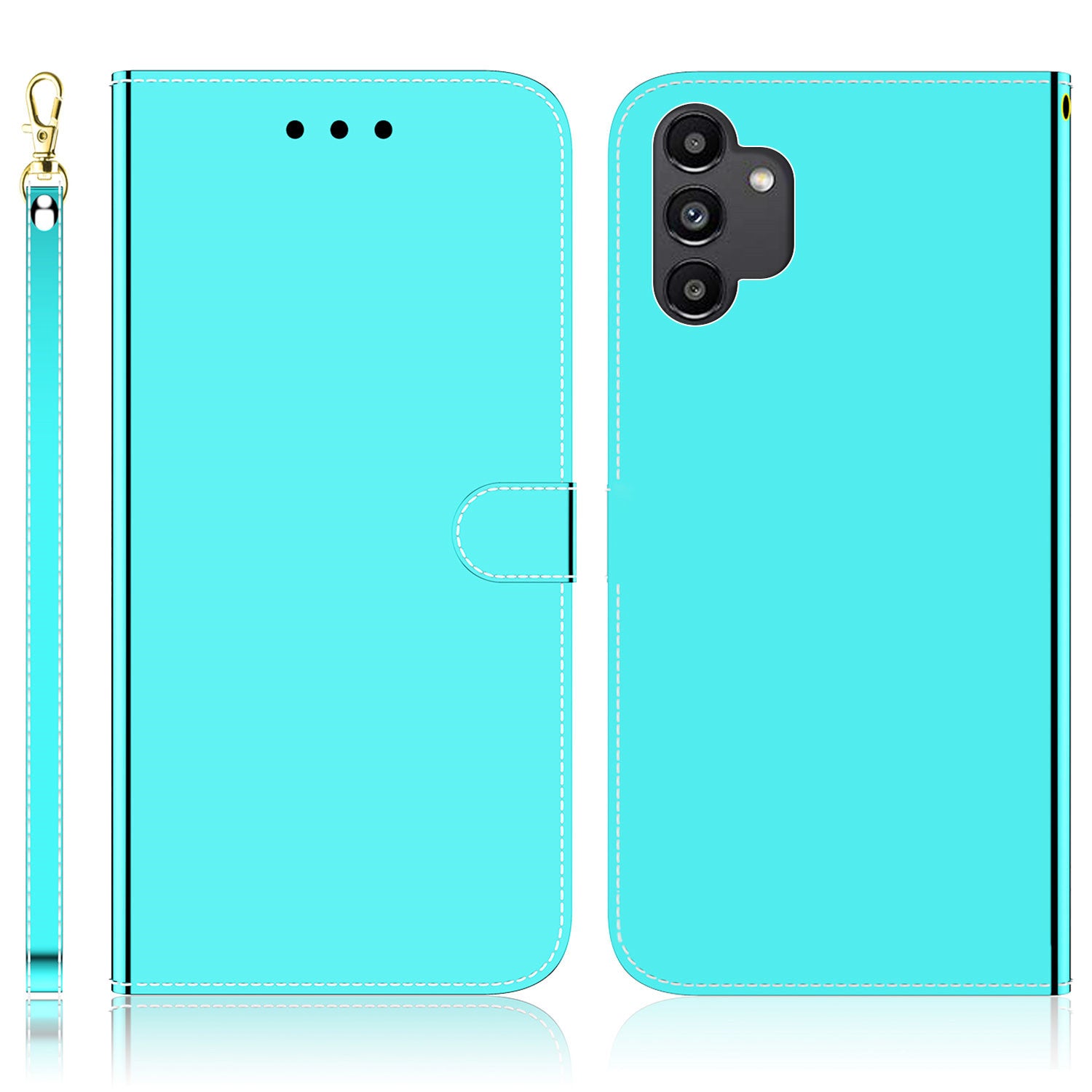 For Samsung Galaxy A13 4G Folio Flip Mirror-like Surface PU Leather + TPU Stand Wallet Function Phone Case