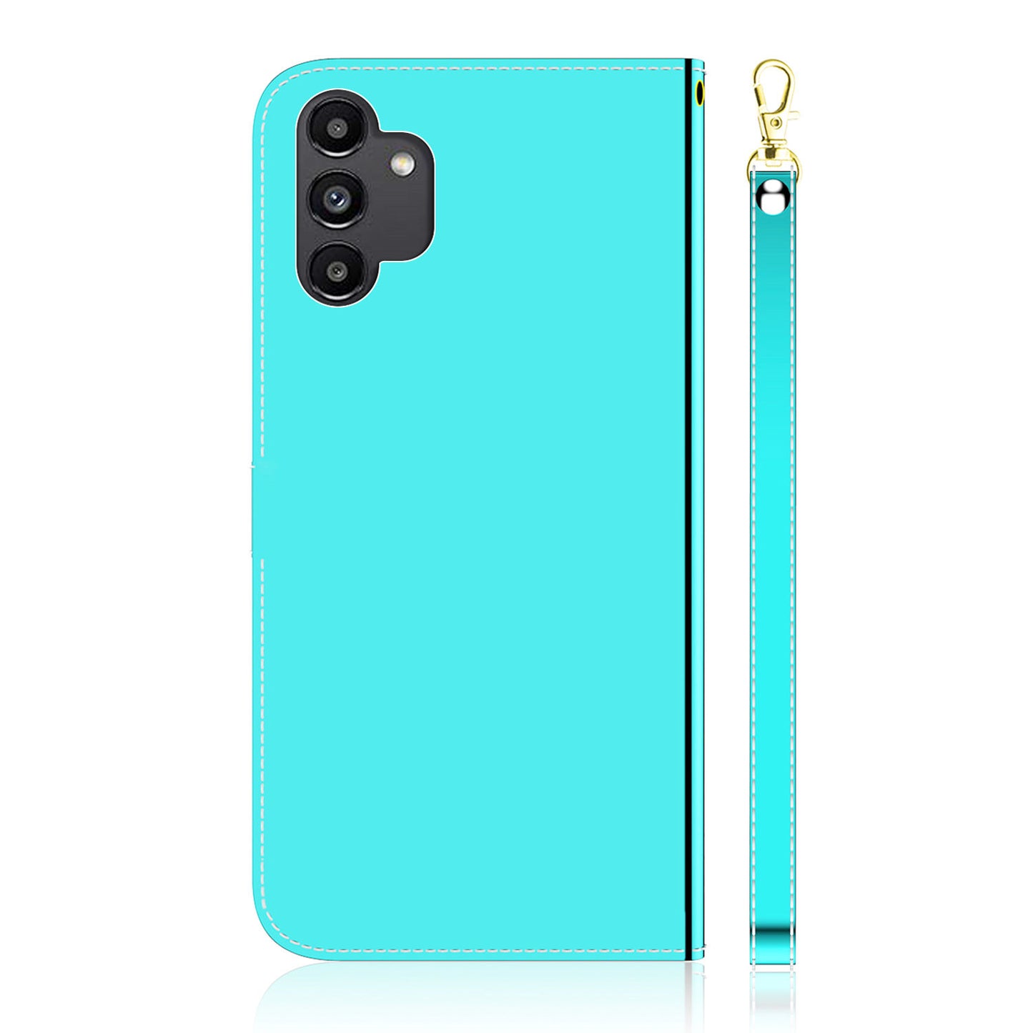 For Samsung Galaxy A13 4G Folio Flip Mirror-like Surface PU Leather + TPU Stand Wallet Function Phone Case