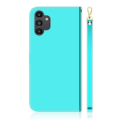 For Samsung Galaxy A13 4G Folio Flip Mirror-like Surface PU Leather + TPU Stand Wallet Function Phone Case