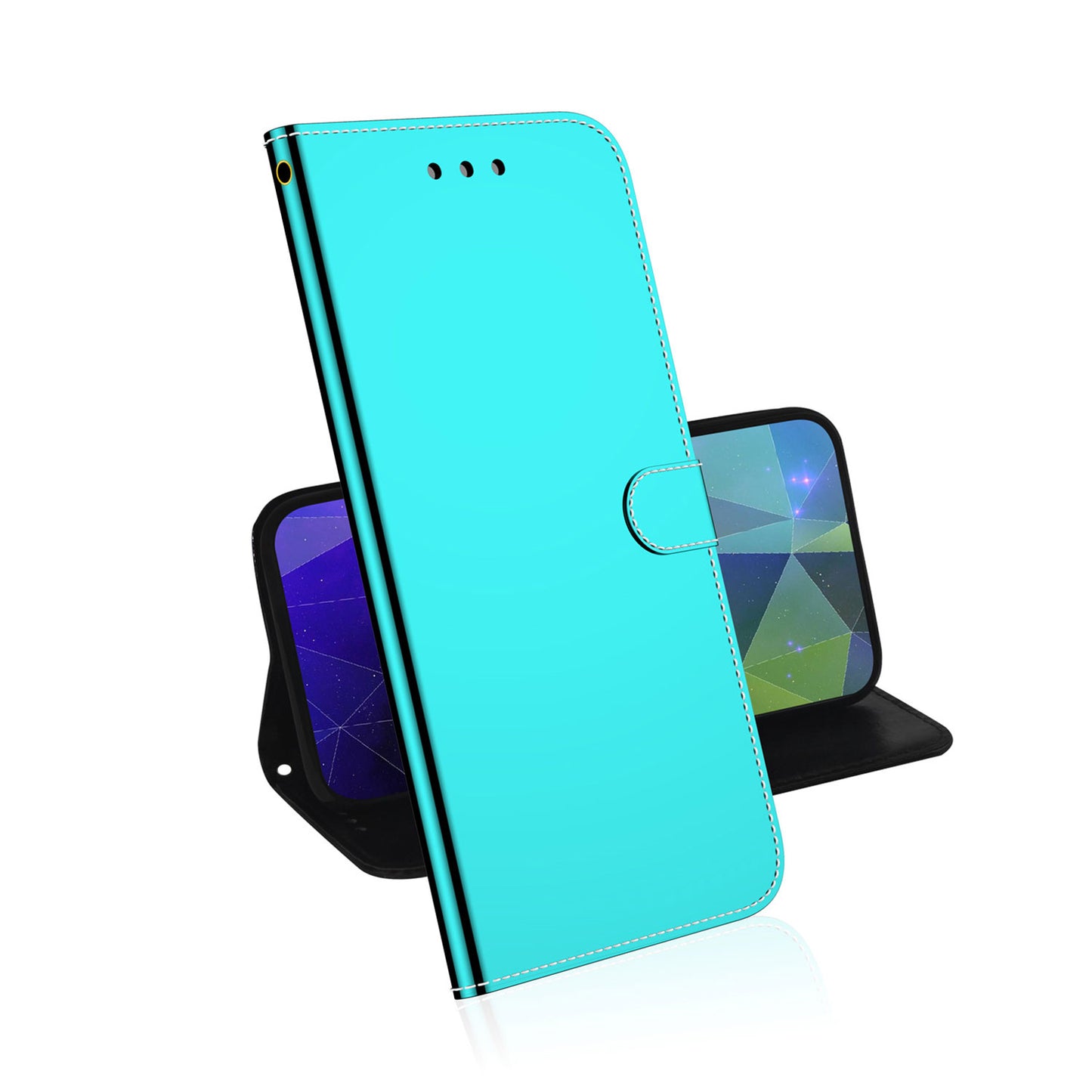 For Samsung Galaxy A13 4G Folio Flip Mirror-like Surface PU Leather + TPU Stand Wallet Function Phone Case