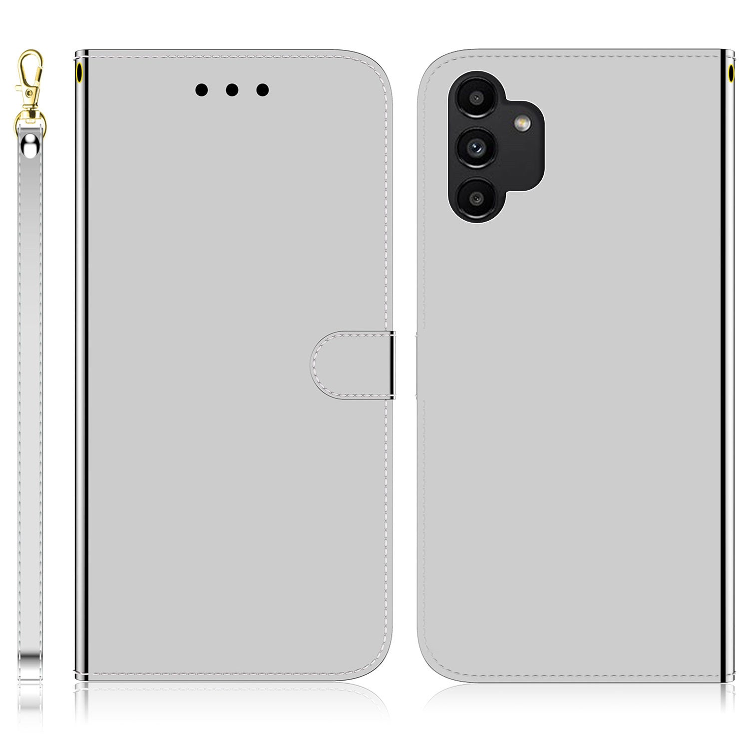 For Samsung Galaxy A13 4G Folio Flip Mirror-like Surface PU Leather + TPU Stand Wallet Function Phone Case