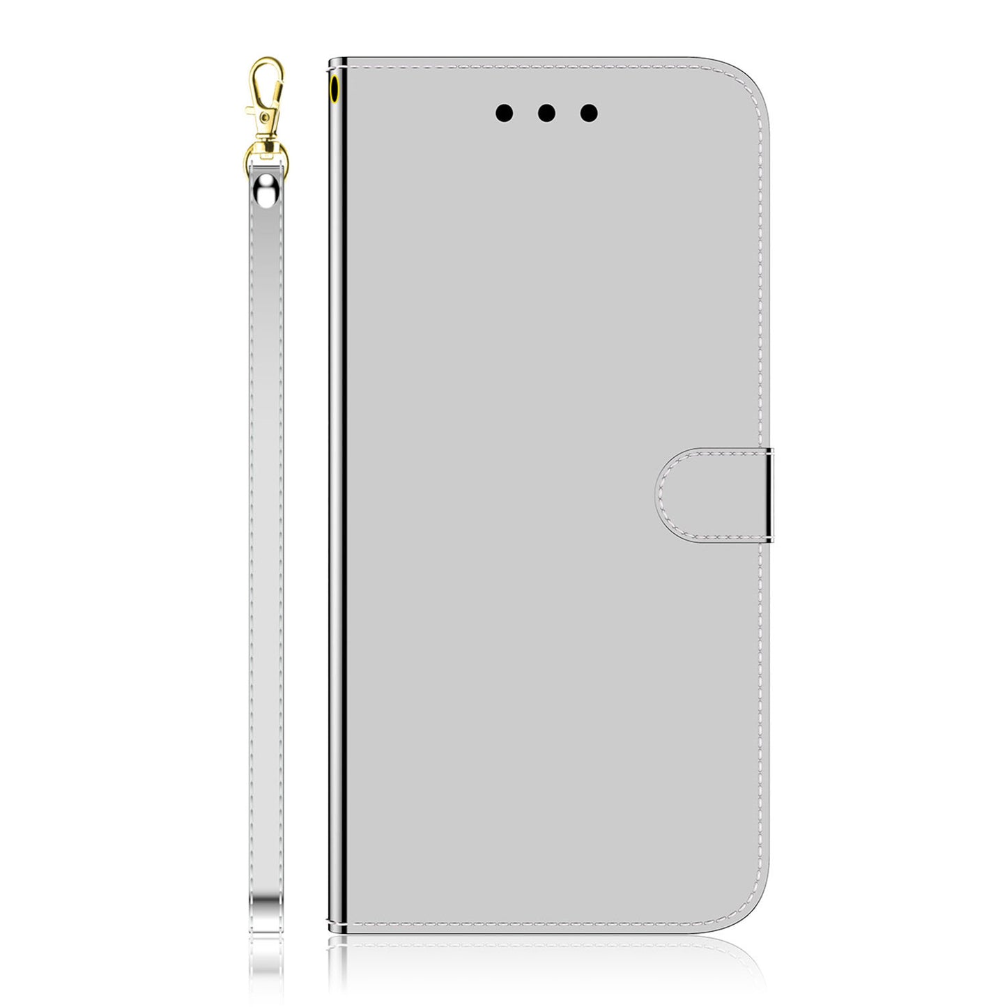 For Samsung Galaxy A13 4G Folio Flip Mirror-like Surface PU Leather + TPU Stand Wallet Function Phone Case