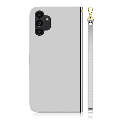 For Samsung Galaxy A13 4G Folio Flip Mirror-like Surface PU Leather + TPU Stand Wallet Function Phone Case