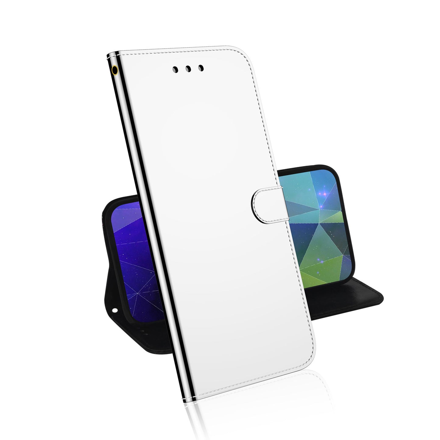 For Samsung Galaxy A13 4G Folio Flip Mirror-like Surface PU Leather + TPU Stand Wallet Function Phone Case