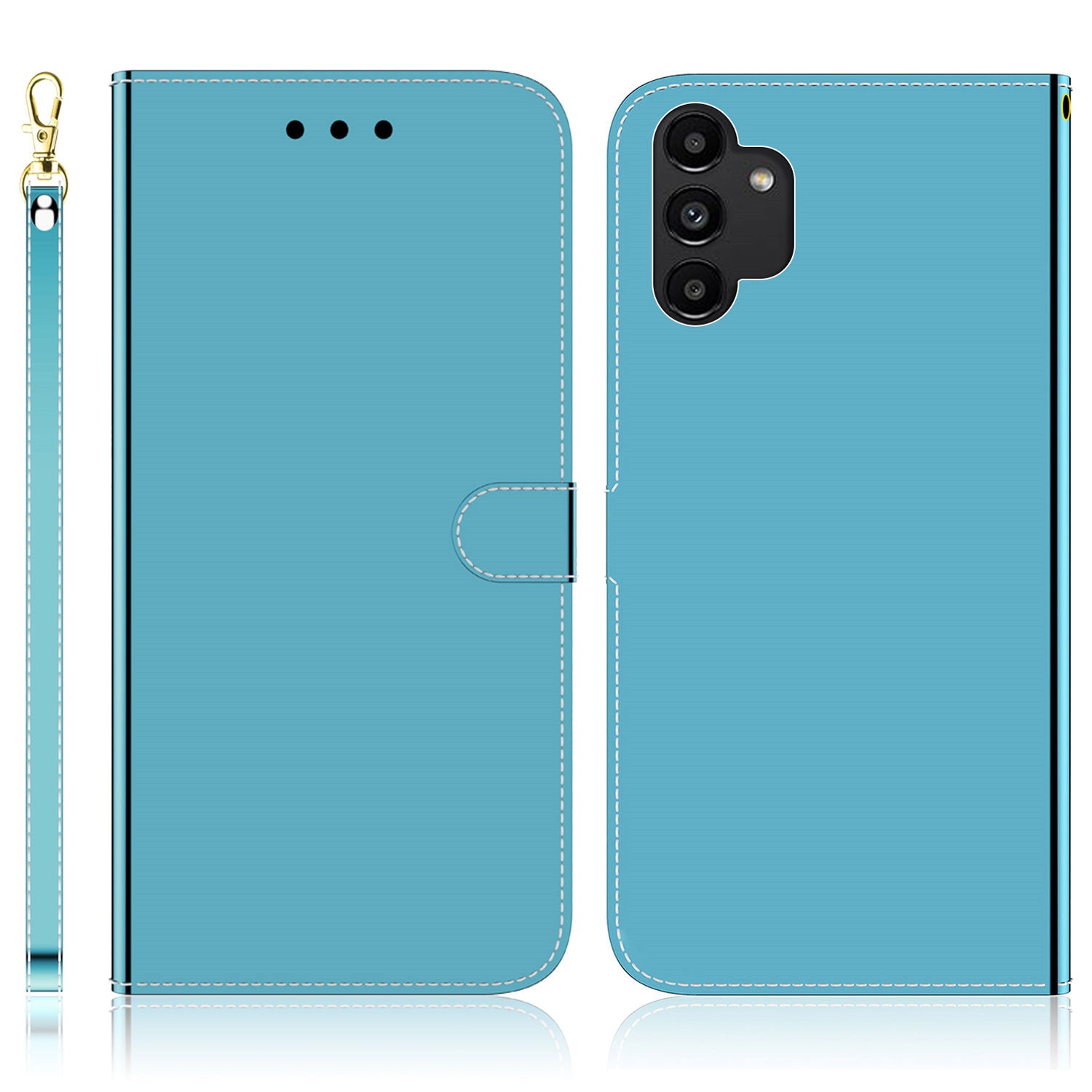 For Samsung Galaxy A13 4G Folio Flip Mirror-like Surface PU Leather + TPU Stand Wallet Function Phone Case