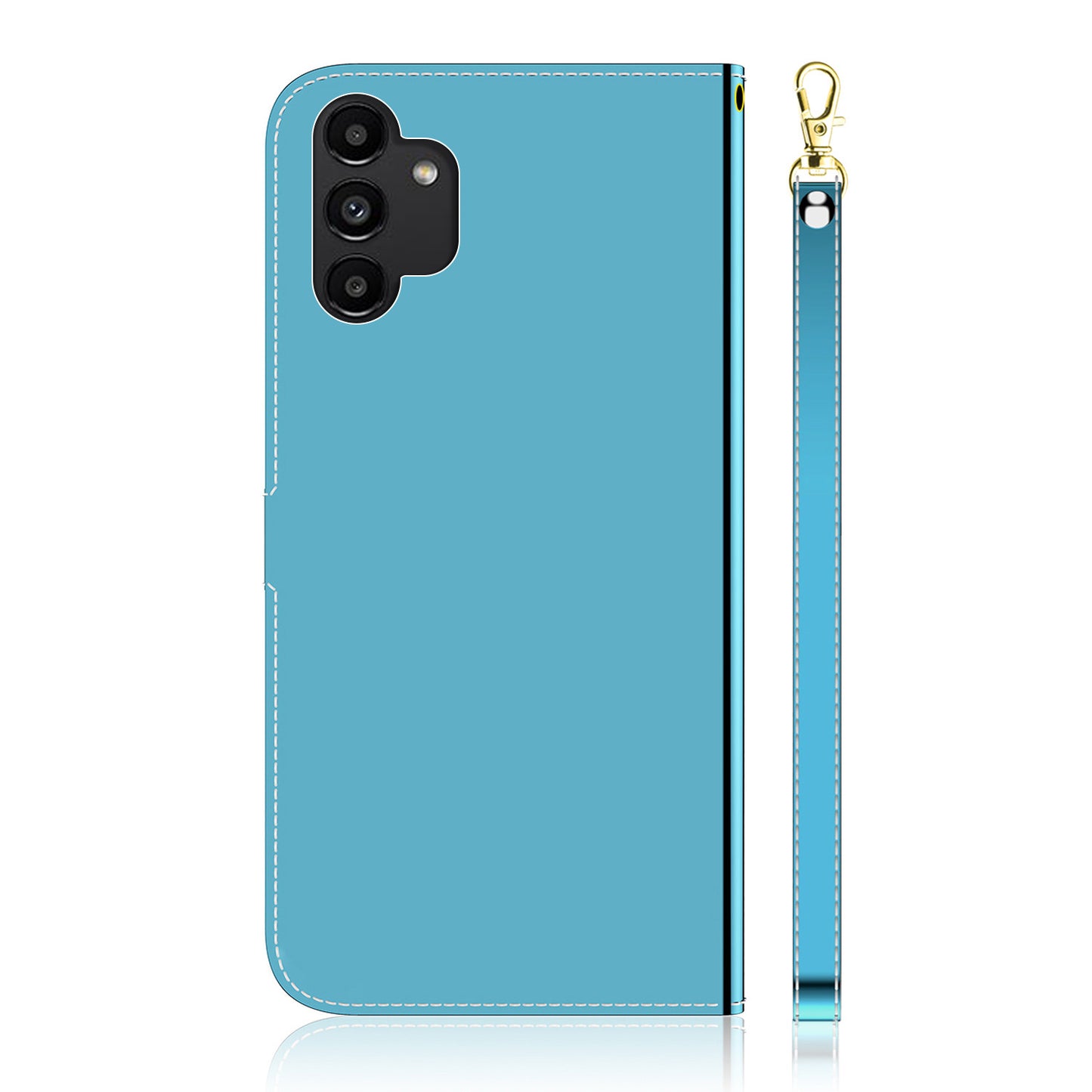 For Samsung Galaxy A13 4G Folio Flip Mirror-like Surface PU Leather + TPU Stand Wallet Function Phone Case