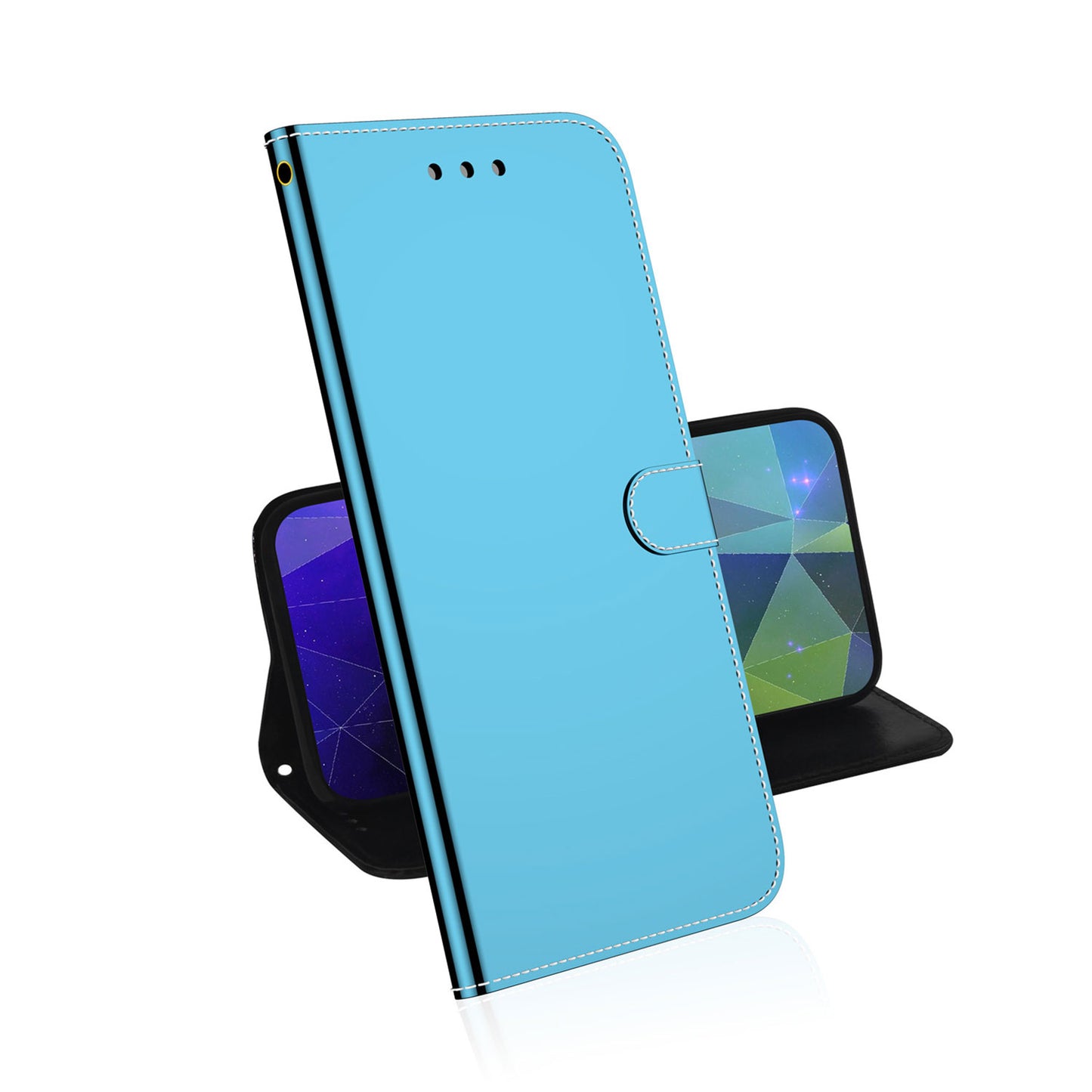 For Samsung Galaxy A13 4G Folio Flip Mirror-like Surface PU Leather + TPU Stand Wallet Function Phone Case