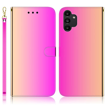 For Samsung Galaxy A13 4G Folio Flip Mirror-like Surface PU Leather + TPU Stand Wallet Function Phone Case