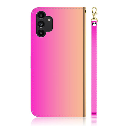 For Samsung Galaxy A13 4G Folio Flip Mirror-like Surface PU Leather + TPU Stand Wallet Function Phone Case