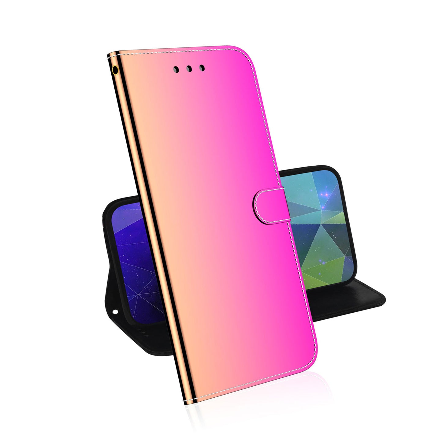 For Samsung Galaxy A13 4G Folio Flip Mirror-like Surface PU Leather + TPU Stand Wallet Function Phone Case